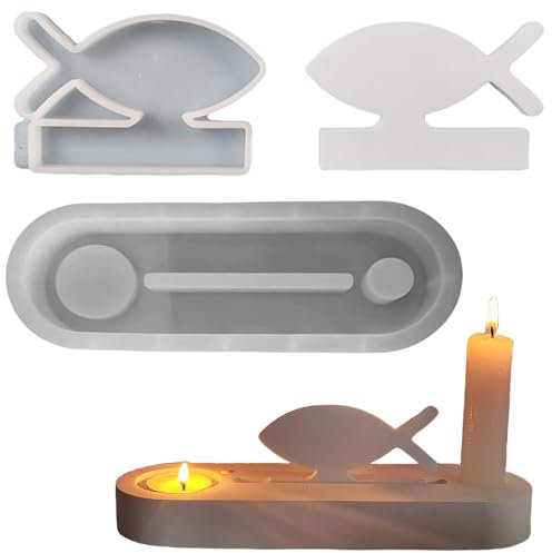 ALEFBET Silikonformen Gießformen, Silikonform Kerzenhalter, Silikon Gießform Kerzenhalter, Silikonformen Kerzenhalter,Gipsformen zum Gießen (Fisch)