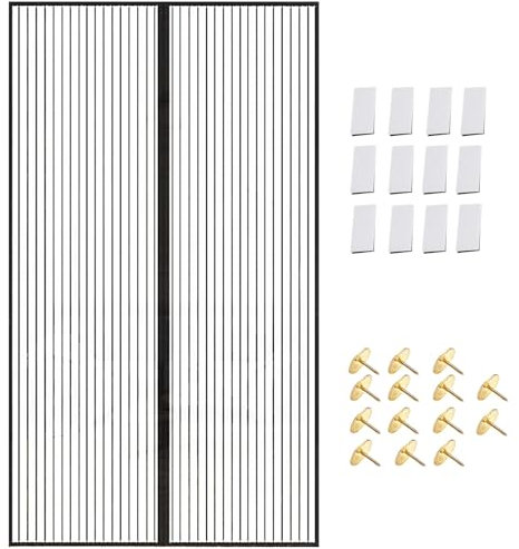 Magnetic Fly Screen Door, Black Magnetic Mesh Curtain, Anti Mosquito Magnetic Mesh Curtain, Magnetic Buckle Door Curtain with Strong Magnets and Velcro, Fly Screen Door 90*210 cm/35.43*82.67 inches