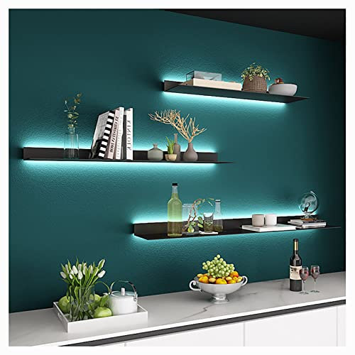 Schwebende, an der Wand montierte Ausstellungsregale mit integriertem, beleuchtetem LED-Licht, Aufbewahrungsregal für Eingangsbereich, Bar, Arbeitsplatte, Wohnzimmer, Badezimmer (Farbe: Schwarz, Grö