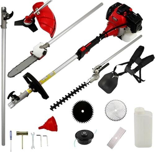 TEmkin Akku-Unkrautvernichter-Rasenmäher, Benzinmotor, 1,75 kW, 52 cc, Garten-Heckenschere, 5-in-1-Benzin-Trimmer, Kettensäge, Freischneider, gut für saubere und schnelle Schnitte