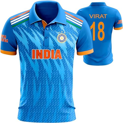 Indien Cricket T20 Weltmeisterschaft USA Fan Trikot | mit Nr. 18,100% Dri-Fit Polyester, Blau, M