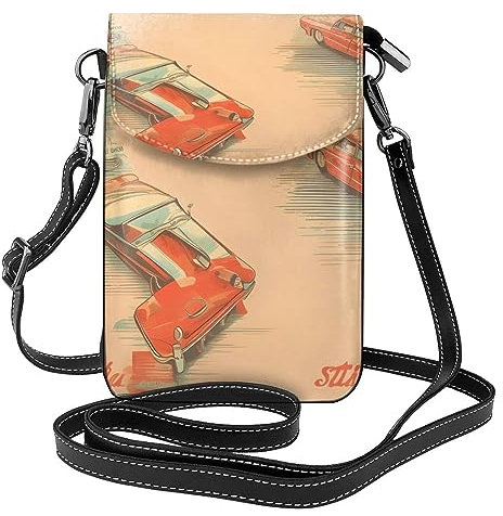 Umhängetasche für Poster, Auto, Reißverschluss, Schultertasche für Damen, mit Kartenschlitz, abnehmbarer Schultergurt, 19,2 x 12,5 cm, Schwarz , Einheitsgröße