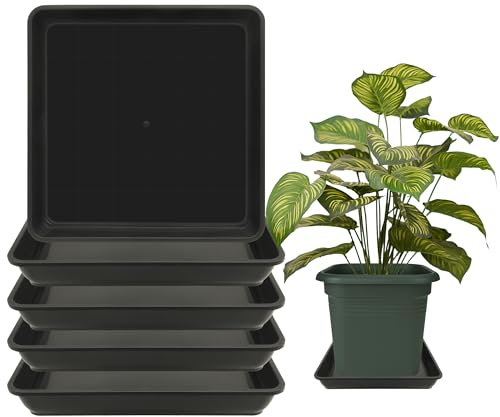 TNTIWQ Lot de 5 soucoupes carrées de 15 cm pour pots de 12,7 cm – Plateau d'égouttement en plastique pour intérieur et extérieur (noir, 15 cm)