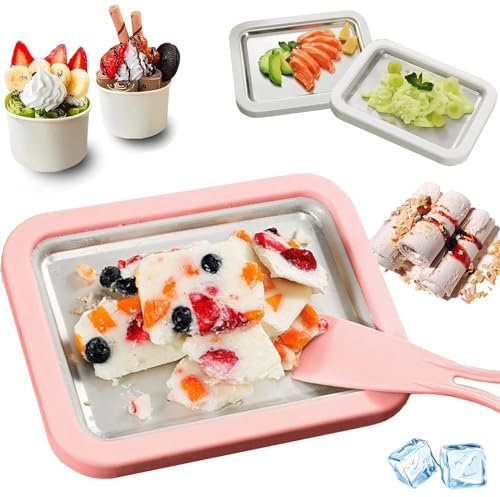 Petrus Ice Cream Tray, Petrusice Cream Tray-Ice Cream Roll Maker, Instant Cold Plate, Diy Mini Ice Cream Plate Maker, With 2 Scrapers For Making Soft Serve Slushies Frozen Yogurt (Pink, One size)