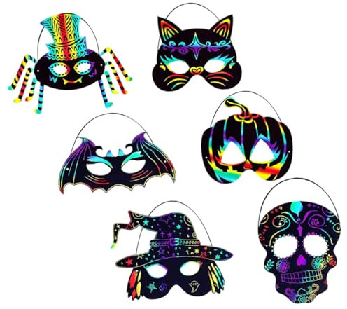 UPKOCH 1 Satz Maske abkratzen Scratch-Regenbogen-Kunstpapier dekoratives Halloween-Handwerk Halloween Kratzmasken Party Dekoration Kratzbilder Kinderhandwerk Kinderversorgung hölzern
