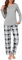Irdcomps Pyjama Femme Hiver Coton Ensemble de Pyjamas Vêtements de Nuit à Manches Longues col Rond Pantalon de Pyjamas à Carreaux avec Poches Gris L
