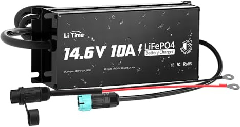 LiTime 12V 10A Lithium Batterieladegerät Wasserdicht IP65, AC-DC Ladegerät | Für LiFePO4 Batterie, LED-Anzeige, 0V Batterien Aktivierung, Mehrfachschutz für Wohnmobil, Boot, Trolling Motor, Solaranlage