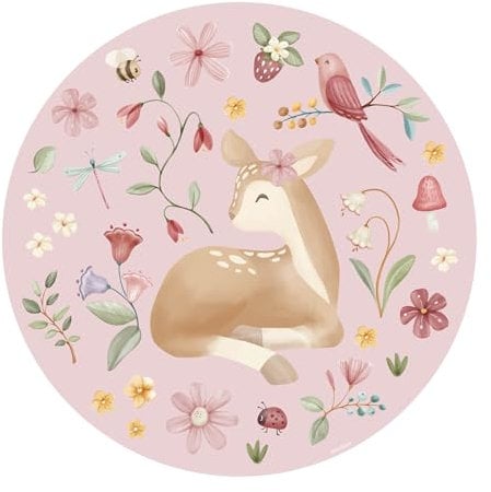 Little Dutch Papier Peint intissé Rond Fairy Garden Diamètre 100cm Rose | Revêtement Mural, Tapisserie | Ambiance Facile à Poser et à Enlever