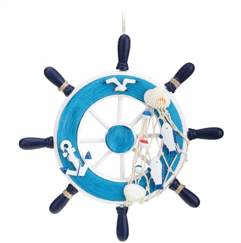 com-four® Dekorativer Steuerrad aus Holz - Schifffahrt Deko zum Aufhängen - Maritime Hängedeko für zu Hause