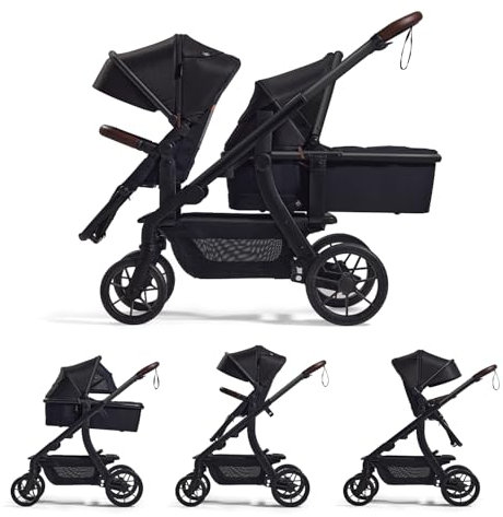 Momcozy ChangeGo Kinderwagen mit über 20 Konfigurationen, Babybett und Sitz im Lieferumfang enthalten, große PU-Räder, Federung an allen Rädern und Sonnendach
