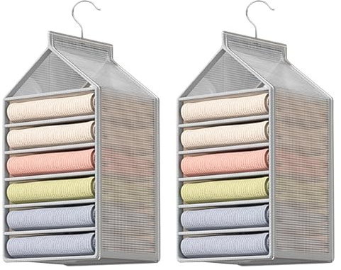 Minnhua 2 Piezas Organizador Armario, Organizador Colgante con 6 Compartimentos, Organizadors Taquilla Vestuario, Baldas Armario Interior para Camisas, Sombreros, Pantalones, Bufandas (Blanco)