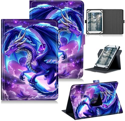 RWUTYTIUL Étui universel pour tablette Kindle 6, 6,8, 7 Kindle / Pocket Book / Android, support rotatif à 360 degrés avec support de visionnage multiple en cuir PU, Dragon Cool