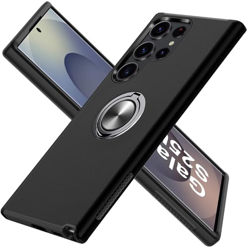 Guisessy für Samsung Galaxy S25 Ultra Hülle, Handyhülle Samsung S25 Ultra 5G, [Eingebetteter Ständer] [Militärgrad] Unzerstörbar Mehrschichtig Schutzstoßstange Schutzhülle - Schwarz