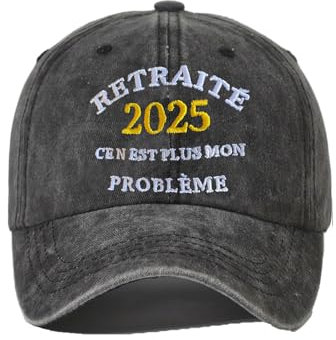 jenich Cadeau Retraite 2025 Homme Femme Chapeau Baseball Cap Noir Décontracté pour Fête de Retraite 60 ans et plus