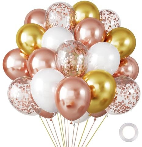 DazzJoy Metallic Rosegold Gold Weiß Luftballons, 10 Stk 12 Zoll, Metallic Rosegold Konfetti Ballons für Mädchen Geburtstag, Boho Hochzeit, Babyparty, Brautparty, Jubiläum Dekoration