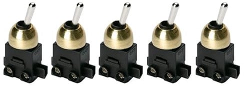 ORION LIGHTSTYLE 5 interruttori a levetta da incasso, 5 pezzi, on/off, 250 V, luci a 1 polo, 2 (1) A, LS-2, colore oro (ottone)