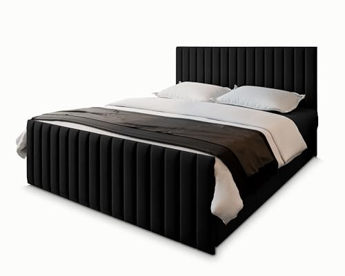 Masseno Boxspringbett Arion 180x200 cm Komplett-Set mit Matratze und Topper, Polsterbett mit Zwei Bettkästen -Schwarz, Kronos 07