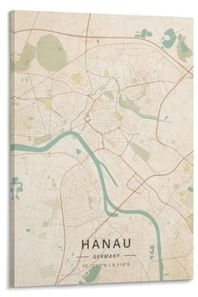 LZTEN Hanau Deutschland-Karten-Poster, Vintage-Druck, Poster für Zimmer, Ästhetik, Leinwand, Wandkunst, Poster und Druckrahmen, 40 x 60 cm