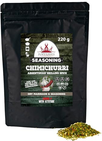 Poppamies Chimichurri BBQ Rub, Dry Marinade & BBQ Seasoning Perfect for Fish, Vegies, Chicken, Pork, Beef - Great in The Grill, Barbecue, Oven, Boiler and Pan - Large Pack (220g)