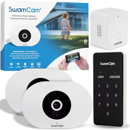 SwamCam Telecamera di allarme per piscina con doppia intelligenza artificiale, certificata ASTM F2208, WiFi + allarme per piscina interrata, suona in loco, a casa e al telefono prima che il bambino