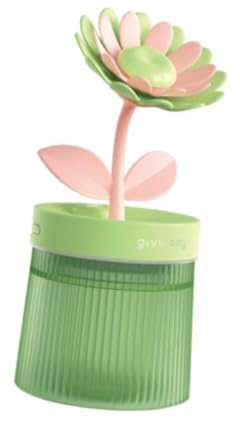 Fenteer Mini Luftbefeuchter Blumenform - USB Tragbarer Luftbefeuchter mit 2 Nebelmodi & Nachtlicht - 260ml Kapazität für Schlafzimmer, Büro & Auto, GrÜn