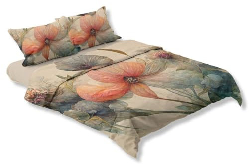 S&G Home Bettwäsche-Set aus Baumwollsatin mit Digitaldruck, Namy, Doppelbettgröße