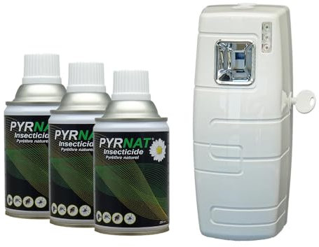 Pyrnat Insecticide 6 x250ml au Pyrèthre avec Diffuseur Automatique (APRD096) Anti-mouches, Moustiques, Punaise de Lit Efficace et écologique contre les insectes volants et rampants.