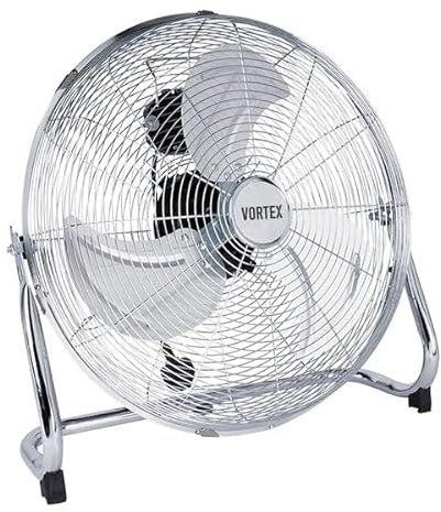 Vortex High Velocity Floor Fan 9 12 16 18 – Chrome Metal Frame | 3-Speed Settings | Adjustable Tilt Head | Quiet Air Circulator for Greenhouse, Workshop, Gym, Home, Indoor Use (16 Inch – HYD-1070)
