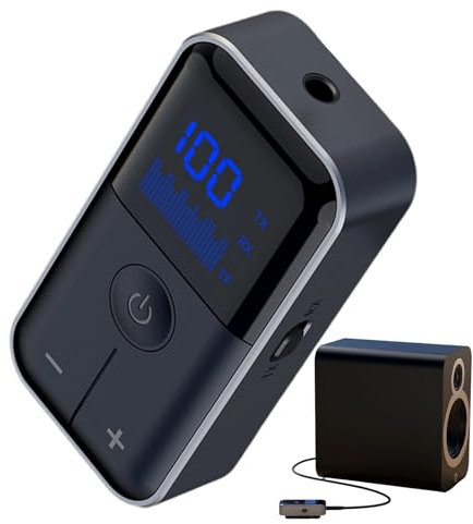 Trasmettitore e ricevitore audio senza fili, adattatore radio wireless, scheda di riproduzione HD, connettori jack da 3,5 mm, convertitore Aux, bassa latenza per altoparlanti, cuffie, dispositivi