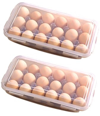 Covered Egg Holders - Homiladi 2 Pack Stackable Egg Boxes for Fridge | Plastic Storage Containers with Secure Lids | Eggs Crate Organiser & Space-Saving for Farm Fresh Eggs​
