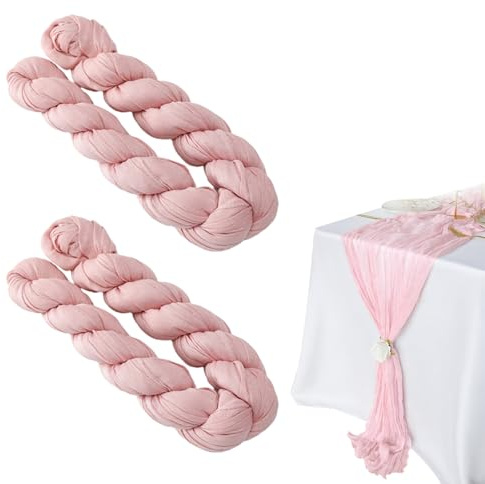 2PCS Pink Table Runner, 90×300cm Pink Cheesecloth Table Runners, Boho Gauze Runner for Holiday Party