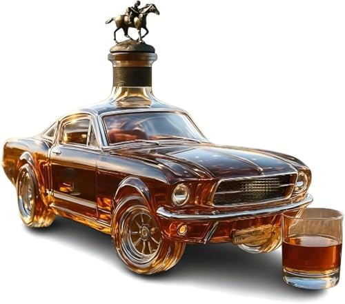 ShEyle 400ml 3D Sports Car Whiskey Decanter with Stopper-Vintage Mustang Glass Bottle, Unique Gift for Men Dad Husband, Home Bar Decor & Party Centerpiece for Whiskey Lovers,C