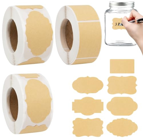 Solivive 820 Stück Kraft Etiketten Aufkleber,3 Rollen Etiketten Selbstklebend,Aufkleber zum Beschriften,Geeignet für Etiketten Marmeladengläser,Geschenkaufkleber, Briefumschläge, Bastelflaschen