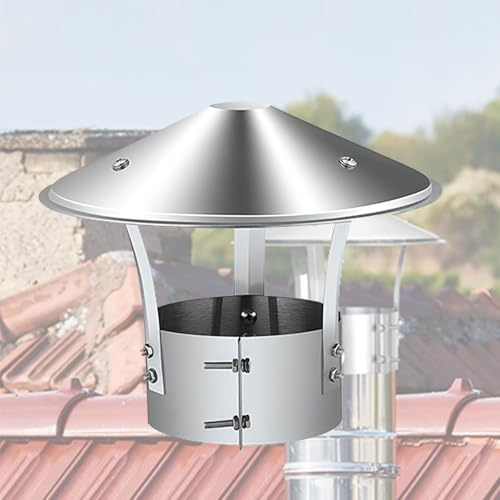 Schornsteinhaube Edelstahl 201 Regenhaube Schornsteinkappe Konisch Kaminabdeckung 130 140 150 160mm, Regenfeste Universalhaube für Kamine Holzöfen und Schornstein(130mm)