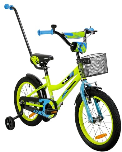 MIRAVO Kinderfahrrad Fahrrad Kinder Ab 2 Bis 8 Jahre Mit Schubstange V-Brake Bremsen Rückstrahl Aufkleber 12 14 16 20 Zoll Radgröße Korb Für Junge Spark