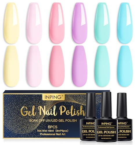 INPING Gel Nail Polish Set, Pink Pastel 6 Colors UV LED Nail Varnish 8ML | Pink Yellow Blue Green Spring Summer Long Lasting Gel Polish, Beginner Friendly, for Home DIY & Salon Nail Art