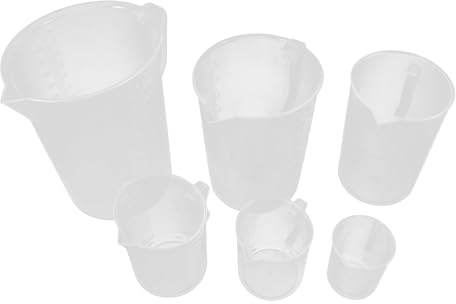 VINTORKY 6pcs Plastic Laboratory Measuring Cups Set with Dual Scale Graduation and Wide Mouth Design, Versatile 300ml to 5000ml Beakers for Accurate Liquid Measurement in Laboratory