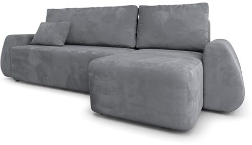 Masseno Ecksofa GALVIS M mit Schlaffunktion L-Form, Modern Sofa mit Bettkasten, Wohnzimmersofa, Couch, Soffa, Bettsofa, Couchgarnitur - Grau, Monolith 85