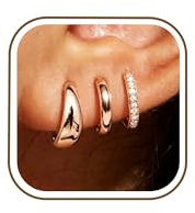 AVOTTO 3 Pairs Sterling Silver Hoops Earrings for Women Hypoallergenic 14K Gold Hoop Earrings Small Silver Huggie Hoop Earring Set for Multiple Piercings Jewellry Gifts