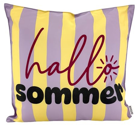 heimtexland ® Outdoor Deko Kissen 45x45 mit Füllung Garten Lounge Dekokissen wasserabweisend wetterfest Outdoorkissen Gartenkissen Bedruckt Typ906 Sommer Streifen Gelb