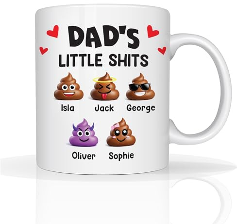Star Online Personalised Gift for Dad Mug Fathers Day Custom Photo 11oz Ceramic Coffee Cup Best Dada Ever Daddy Birthday Presents Dishwasher Safe (Dad Little Shits)