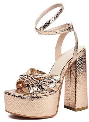 Generico Sandali Donna Plateau con Cinturini Incrociati Punta Aperta Slingback Tacco Alto Largo Scarpe Eleganti Estive per Festa Cerimonia E Cocktail