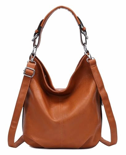 OBC Damen Tasche Shopper Hobo-Bag Henkeltasche Schultertasche Umhängetasche Handtasche Crossover CrossBag Damentasche Reisetasche Beuteltasche Cognac