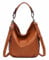 OBC Damen Tasche Shopper Hobo-Bag Henkeltasche Schultertasche Umhängetasche Handtasche Crossover CrossBag Damentasche Reisetasche Beuteltasche Cognac