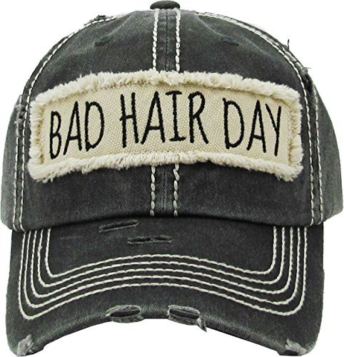 Funky Junque Damen-Baseballkappe, Used-Look, Vintage, unkonstruiert, bestickt, Bad Hair Day - Schwarz, Einheitsgröße