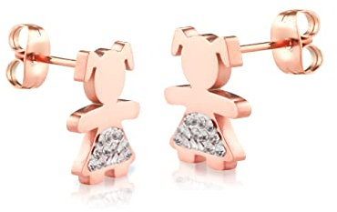 inSCINTILLE Orecchini Donna con Bebè in Acciaio Inossidabile e Brillanti - Vari Colori (Bimba Oro rosa)