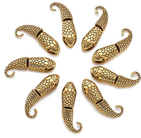 PandaHall 10 Set 23x12x9mm Tibetan Style Alloy Hook and Snake Head Clasps for Leather Cord Bracelets Making (Antique Golden)