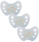 dentistar Night Silikon Schnuller 3er-Set - Größe 1 Schnuller 0-6 Monate - Glow in the Dark Nuckel mit Dentalstufe – BPA-frei – Made in Germany - Mond, Blau