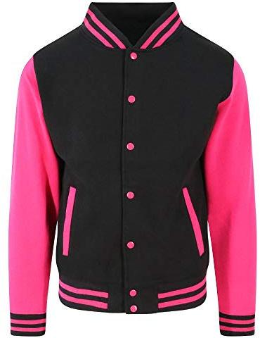 Just Hoods - Unisex college jacket 'Varsity Jacket', Jet Black/Hot Pink, XL