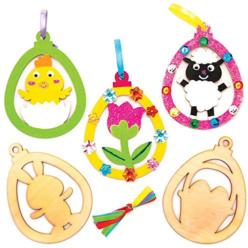 Baker Ross Holzanhänger „Ostern“ (10 Stück) – Bastelidee zu Ostern für Kinder zum Gestalten und Dekorieren AT457